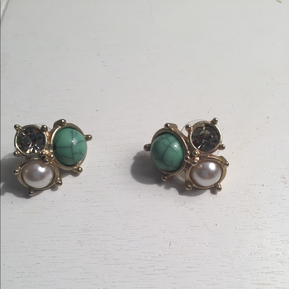 Anthropologie Earrings Pearl Crystal Turquoise A+